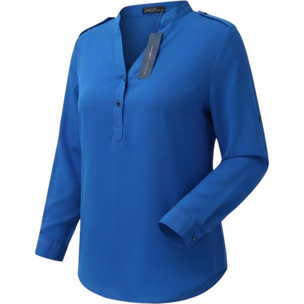 Zanzea Womens 4XL Blouse Royal Blue Roll Tab Sleeve Epaulet Chiffon Tunic Top